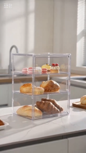 Acrylic Display Case Magnetic 3 Layer Organizer Box Stackable Dustproof Store Dessert Cake Food Pastry Bread Water Cup Show Rack Clear Storage Box