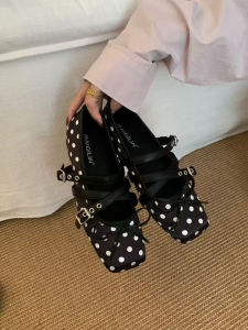 XUJIA | French Square-toed Height-increasing Polka Dot Mary Jane Shoes