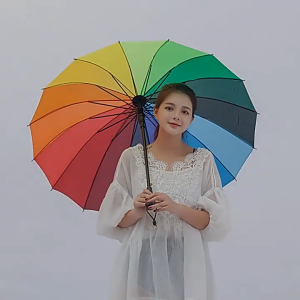 (1-3 Days Delivered)AMBRELLA 16-Bone Long Handle Rainbow Umbrella Reinforced Windproof rainproof quality classic umbrella