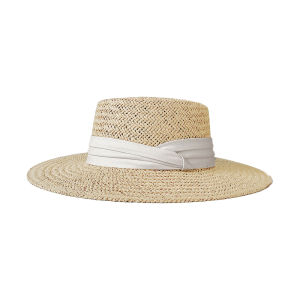 Sun Protection Retro Flat Top Straw Hat for Beach Vacation