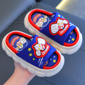 Ultraman Spring & Fall All Year Round Kids Linen Slippers Boys Indoor Home Non-Slip Breathable Thick Sole Children and Teens Baby