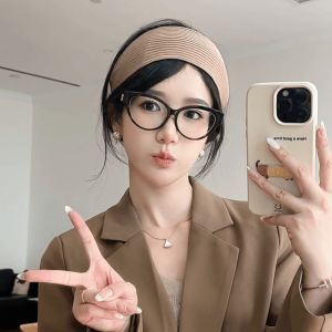 Trendy Knitted Wide Edge Hairband Womens High Forehead Stripe Face Slimming Grey Colorful Fashionable Hair Accessories