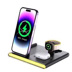 4 In 1 Wireless Charger Stand LED Night Light Foldable Fast Charging Station Dock For iPhone Samsung Galaxy Apple Watch Airpods