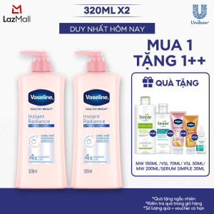 Combo 2 Sữa Dưỡng Thể Vaseline Dưỡng Ẩm Sáng Da Instant Radiance Vi Chất Phản Quang Giúp Da Sáng Tức Thì Gấp 4 Lần 320ml x 2 (bao bì và dung tích tùy đợt nhập hàng)