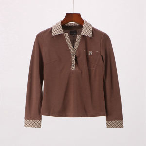 เสื้อยืดแขนยาวยางยืดสำหรับผู้หญิงฤดูใบไม้ร่วง ชุดทำงานสไตล์ยุโรป คอวี ปกติ เสื้อเชิ้ตผู้หญิง ลดราคาพิเศษ แฟชั่นผู้หญิง