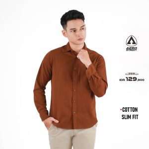 Aerostreet Kemeja Cotton Panjang Ravel Brown Polos Gelap QBABA