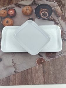 จานเซรามิค จานเปลเหลี่ยม จานซูชิ จานอาหารญี่ปูน สีครีมลายจุด 5.8 x 7 นิ้ว และ 6.1 x 13 นิ้ว