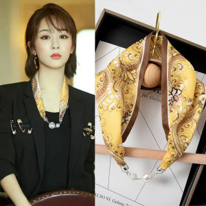 สร้อยคอไข่มุก ผ้าพันคอไหม กระดุมแม่เหล็ก กระดุมแบบลำลอง สร้อยคอแบบมีสายรัด ผ้าพันคอขนาดเล็ก เครื่องประดับแฟชั่นสำหรับผู้หญิง