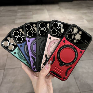 CrashStar With Lens Films With 360° Rotating MagSafe Stand Hard Shockproof Phone Case For iPhone 15 14 Pro Max Plus 13 12 11 Pro Max Wireless Charging Phone Casing Cover With Full Cover Lens Camera Protection