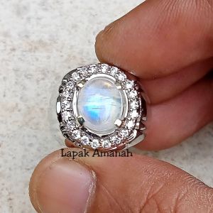 Cincin Batu Biduri Bulan Asli Top Berklep Bodyglass Kristal Super Mewah