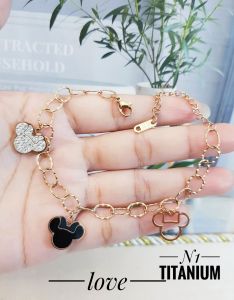 Titanium Gelang Mickey Mouse Rantai 2 Layer Rosegold Dewasa 703aac