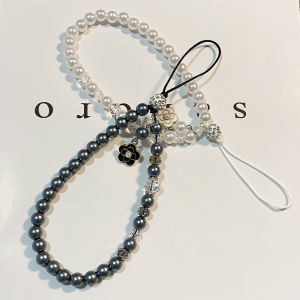 LI-TOP สายคล้องโทรศัพท์มือถือประดับลูกปัดไข่มุกพร้อมจี้ดอกกุหลาบสำหรับผู้หญิง