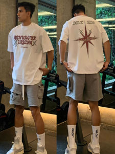 เสื้อยืดแขนสั้นคอตตอนสีขาวสำหรับผู้ชาย สไตล์อเมริกัน ทรงหลวม ลำลอง เทรนด์ใหม่ ฤดูร้อน 2025 เสื้อยืดคอกลมพิมพ์ลายตัวอักษร