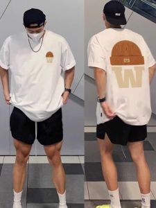 เสื้อยืดแขนสั้นผ้าฝ้ายแท้สำหรับผู้ชาย สไตล์ฮิปฮอป สีขาว ดีไซน์ย้อนยุค สไตล์อเมริกัน แฟชั่นสตรีท ลำลอง ฤดูร้อน 2024