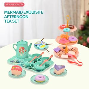 44pcs Tea Party Set For Little Girls Kitchen Pretend Play Tea Time Toys With Dessert Cookie Doughnut Teapot Princess Girls Gifts