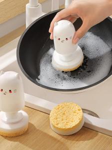 Non-Stick Pan Friendly Kitchen Cleaning Brush Wood Pulp Cotton
