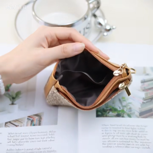 New chunky woven coin purse card holder key lipstick mini wallet double zipper with double-layer independent compartments compact and portable simple and convenient