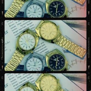 Jam Tangan Pria Elegan Stainless Steel dengan Dial Bulat dan Tali Emas