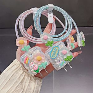 Cute Rabbit Design Charger Protector Case for Oppo 67W 80W/100W/120W Transparent Soft Shell Reno13 Data Cable K12 Charging Line OnePlus 13/12 Anti-Break pro Rope