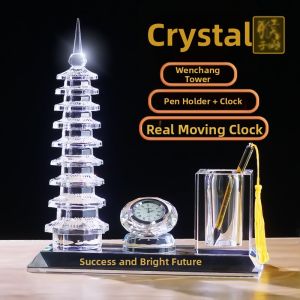 HOUZISHAN | Crystal Wen Chang Pagoda Pen Holder Clock Office Decoration