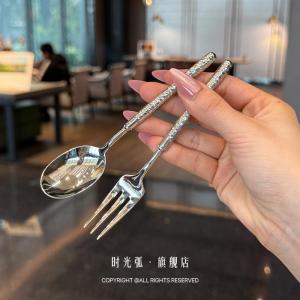 Luxury Hammered Pattern Coffee Spoon Dessert Spoon Fruit Fork Spoon Set Time Arc Manufacturing Ins Style Home Use Stainless Steel