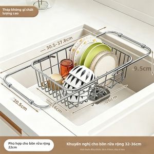 Giỏ Đựng Rác Bằng Thép Không Gỉ Có Thể Điều Chỉnh Có Thể Mở Rộng Trên Bồn Rửa Giá Phơi Bát Đĩa Dùng Để Đựng Trái Cây Rau Củ Và Bát Đĩa - Dụng Cụ Sắp Xếp Nhà Bếp