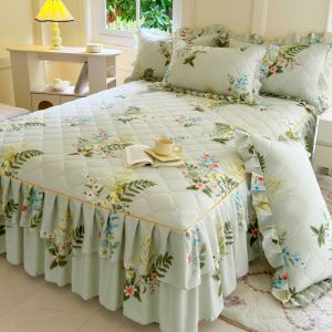 Khăn trải giường đàn hồi với váy Simmons bọc nệm phong cách Hàn Quốc Hoa trải giường Vỏ bọc nệm Ga Trải Giường siêu đơn/Nữ Hoàng/Vua/Cỡ Đại