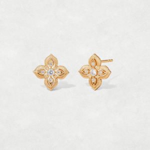 Sanswood Forest Self-Lost Spring Valley Embossed Four Leaf Clover Earrings Luxury Hollow Carved Flower Stud Earrings for Women