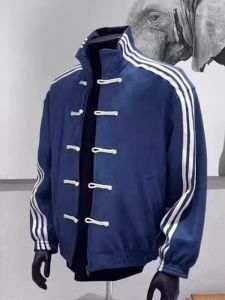 YEBO | Traditional Chinese Style Loose Jacket Buttoned Collar Striped