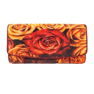 กระเป๋าสตางค์ผู้หญิงใบยาว หนังปลากระเบน สไตล์ 3พับเลดี้ กระเป๋าเงินหนังปลากระเบนแท้ ลายดอกกุหลาบ สีสวยสดใส มีเสน่ห์ หนังแท้ 100%