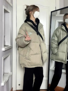 Womens down Cotton Jacket 2025 New Korean Style Small Size Thickened Couple Style Winter Outerwear Regular Sleeve Long Zipper