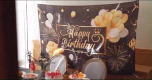 Happy Time Happy Birthday Backdrop Banner Sign Poster Glitter Balloon Fireworks Sign Birthday Photo Backdrop Background for Birthday Party Decoration Supplies 125cm x 80cm