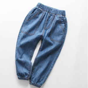 Boys Soft Denim Long Pants Thin Mosquito Proof Summer Clothes New Style Childrens Clothing Baby Medium Large Childrens Summer Anti-Mosquito Pants
