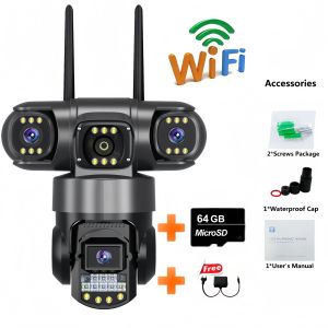 V380 | 15MP 6K WiFi Outdoor Security Camera Triple Lens Three Screens 10X Zoom Wireless CCTV Video Surveillance IP Camera