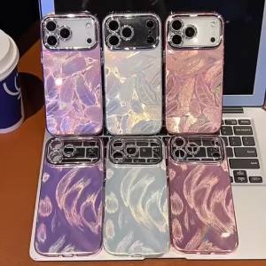 Marble Gradient Feather Print Case For iPhone 17 Pro Max Air Cover iPhone 13 15 16 14 Pro Max Silver Cover Whit Len feather yarn