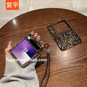 Huawei Purax Phone Case New Pura X Foldable Screen Gold Plated Ultra Thin Transparent Luxury Tea Flower Hand Rope Full Cover Anti-Fall Protective Cover for Women