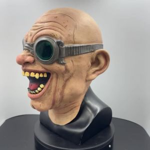Halloween Scary Latex Mask Old Man Cosplay Head Cover Funny Bald Grandpa Prop with Goggles for Carnival Party