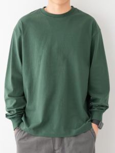 เสื้อยืดคอกลมแขนยาวผ้าฝ้ายแท้ ทรงหลวม ฤดูใบไม้ผลิและฤดูใบไม้ร่วง สไตล์ญี่ปุ่น ลำลอง เสื้อชั้นในชาย ทรงหลวม ทรงหลวม