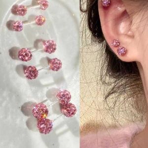 Pink Flashing Double Head Titanium Steel Earrings Womens Screw on Ear Cuff Non Removable Ear Bone Studs High End Ear Jewelry