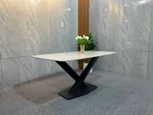 Bàn ăn Xoay mở rộng thông minh LACASA chân X mặt đá Ceramic. Nhập khẩu cao cấp. Căn hộ chung cư nhà phố hiện đại