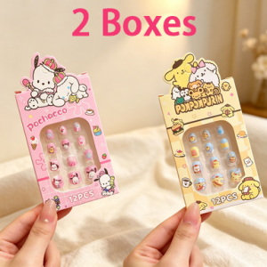 Sanrio | Sanrio 12Pcs Kids False Nails Set My Melody Kuromi Cinnamoroll Hello Kitty Press On Nails Cute Cartoon Fake Nail Tips for Girls