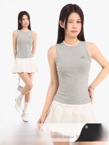 American Style Grey Knitted Sleeveless Vest Women Summer Outerwear Inner Match Sport Tank Top Casual Fashion Commute