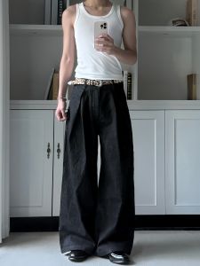 Xanvas | Black Wide Leg Flare Jeans with Work Cuff