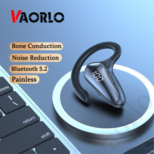 VAORLO Original Air Conduction Bluetooth Earphone Wireless Business Ear Hook Headset Noise Cancelling Earbuds Bone Conduction Headphone With Mic LED Power Display Sports Headset For All Smartphones
