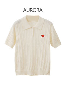 เสื้อโปโลผู้หญิงแขนสั้นถักไหมผสมขนสัตว์ ปักลายหัวใจ ทรงหลวม ทรงปกติ ฤดูใบไม้ผลิและฤดูร้อน สำหรับผู้หญิงวัย 25-29 ปี