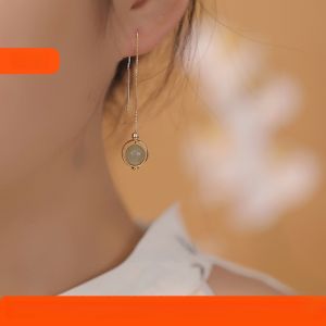 Elegant Long Natural Turquoise Womens Earrings Lucky Beads Vintage Chinese Style Dangle Jewelry Fashionable Original Design