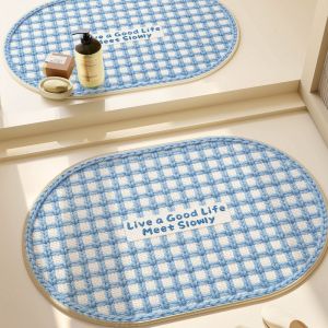 VIKAMA Oval Knit‑Look Bath Mat Non‑Slip Absorbent Heart & Text Printed Soft Floor Mat for Bathroom Entryway Home Decor