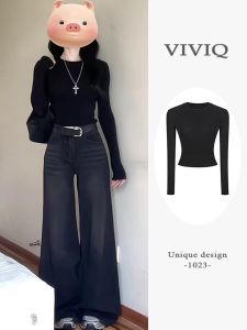 American Style Slim Fit Long Sleeve round Neck T-Shirt Womens Base Shirt Short Style Fashionable And Slimming Autumn New Arrival