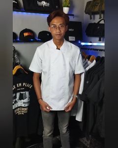 Finecooks Gingerr Chef jacket koki pria Lengan Pendek hitam