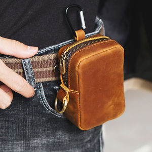Genuine Leather Mini Pouch with Zipper Key Holder Coin Wallet | Belt Waist Bag for Keys Earphones Coins Vintage Small Purse